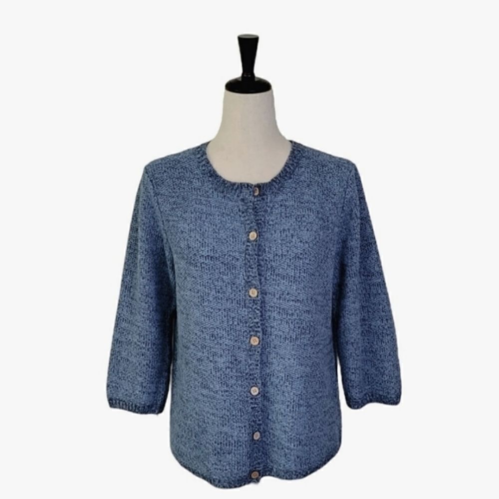 Christopher & Banks Marled Blue 3/4 Sleeve Crewneck Cardigan Sweater Size M - Picture 2 of 9